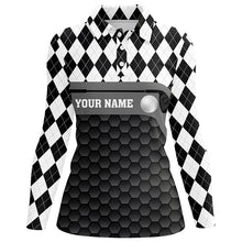Load image into Gallery viewer, Black and white argyle pattern golf outfits ladies custom Women golf polo shirts, golf gifts for women NQS7682