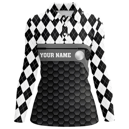 Black and white argyle pattern golf outfits ladies custom Women golf polo shirts, golf gifts for women NQS7682