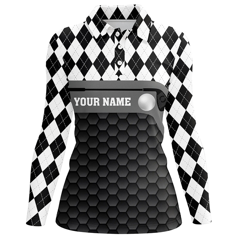 Black and white argyle pattern golf outfits ladies custom Women golf polo shirts, golf gifts for women NQS7682
