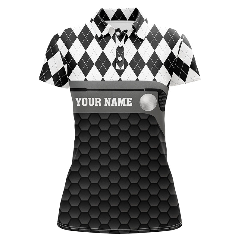 Black and white argyle pattern golf outfits ladies custom Women golf polo shirts, golf gifts for women NQS7682