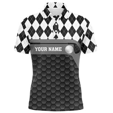 Load image into Gallery viewer, Black and white argyle pattern golf outfits men custom Mens golf polo shirts, golf gifts for men NQS7682