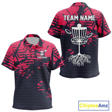 Load image into Gallery viewer, Pink and navy Camo Kid Disc golf polo shirts Custom team disc golf apparel NQS10020