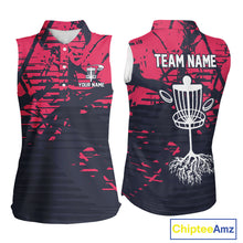 Load image into Gallery viewer, Pink and navy Camo Women Sleeveless Disc golf polo shirts Custom team disc golf apparel NQS10020