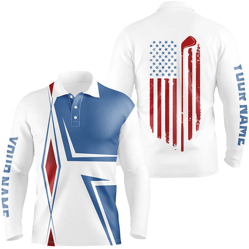 American Flag white Mens golf polo shirts custom golf club patriotic team shirt, golf attire for men NQS7919