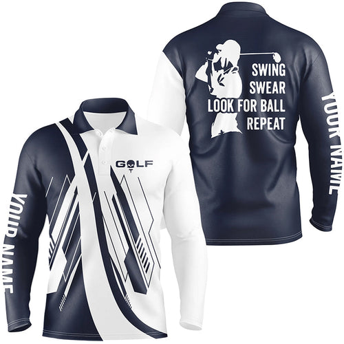 Navy Blue and white Mens golf polo shirts custom swing swear look for ball repeat golf shirt for mens NQS7920