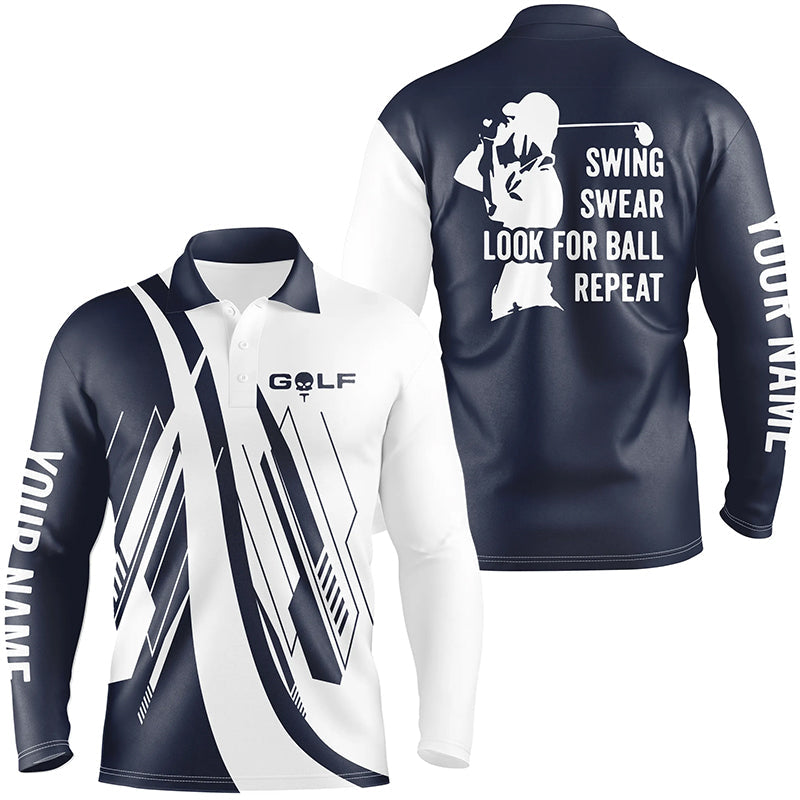 Navy Blue and white Mens golf polo shirts custom swing swear look for ball repeat golf shirt for mens NQS7920