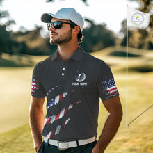 Load image into Gallery viewer, Personalized American Flag Men golf polo shirts, Custom Patriotic Golf Team Shirts For men | Black NQS10178