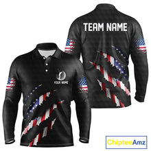 Load image into Gallery viewer, Personalized American Flag Men golf polo shirts, Custom Patriotic Golf Team Shirts For men | Black NQS10178
