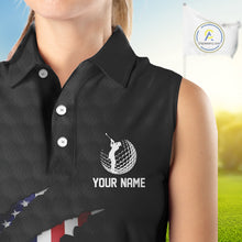 Load image into Gallery viewer, Personalized American Flag Women sleeveless polo shirt, Patriotic Golf Team Shirts For Ladies | Black NQS10178