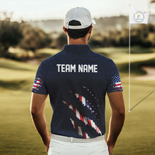 Load image into Gallery viewer, Personalized American Flag Men golf polo shirt, Custom Patriotic Golf Team Shirts For men | Navy Blue NQS10179
