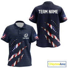 Load image into Gallery viewer, Personalized American Flag Kid golf polo shirt, Custom Patriotic Golf Team Shirts For Kid | Navy Blue NQS10179