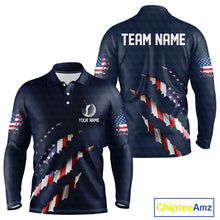Load image into Gallery viewer, Personalized American Flag Men golf polo shirt, Custom Patriotic Golf Team Shirts For men | Navy Blue NQS10179