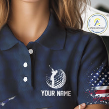 Load image into Gallery viewer, Personalized American Flag Women golf polo shirt, Patriotic Golf Team Shirts For ladies | Navy Blue NQS10179