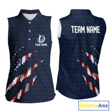 Load image into Gallery viewer, Personalized American Flag Women sleeveless polo shirt Patriotic Ladies Golf Team Shirt | Navy Blue NQS10179