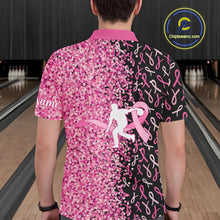 Load image into Gallery viewer, Pink glitter ribbon black Bowling Shirts For Men Custom Breast cancer bowling shirts gift for bowlers NQS10180