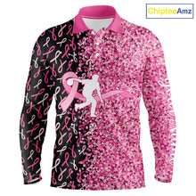 Load image into Gallery viewer, Pink glitter ribbon black Bowling Shirts For Men Custom Breast cancer bowling shirts gift for bowlers NQS10180