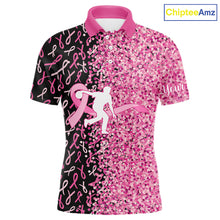 Load image into Gallery viewer, Pink glitter ribbon black Bowling Shirts For Men Custom Breast cancer bowling shirts gift for bowlers NQS10180