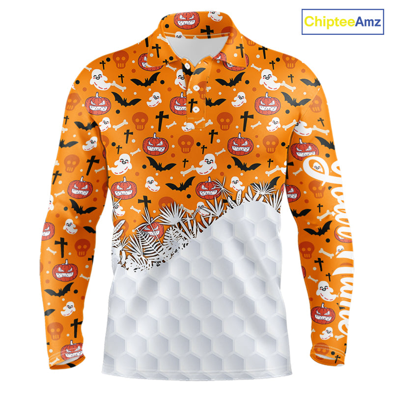 Personalized funny orange Halloween pattern mens golf polo shirts best mens golf wears NQS10314