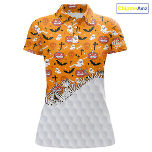 Personalized funny orange Halloween pattern Women golf polo shirts best ladies golf wears NQS10314