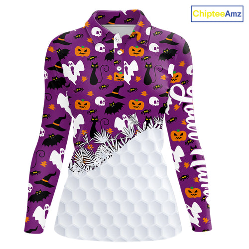 Personalized funny purple Halloween pattern Women golf polo shirts best ladies golf wears NQS10315
