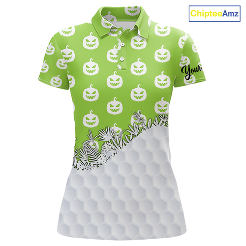 Personalized funny green pumpkin Halloween pattern Women golf polo shirts best ladies golf wears NQS10316