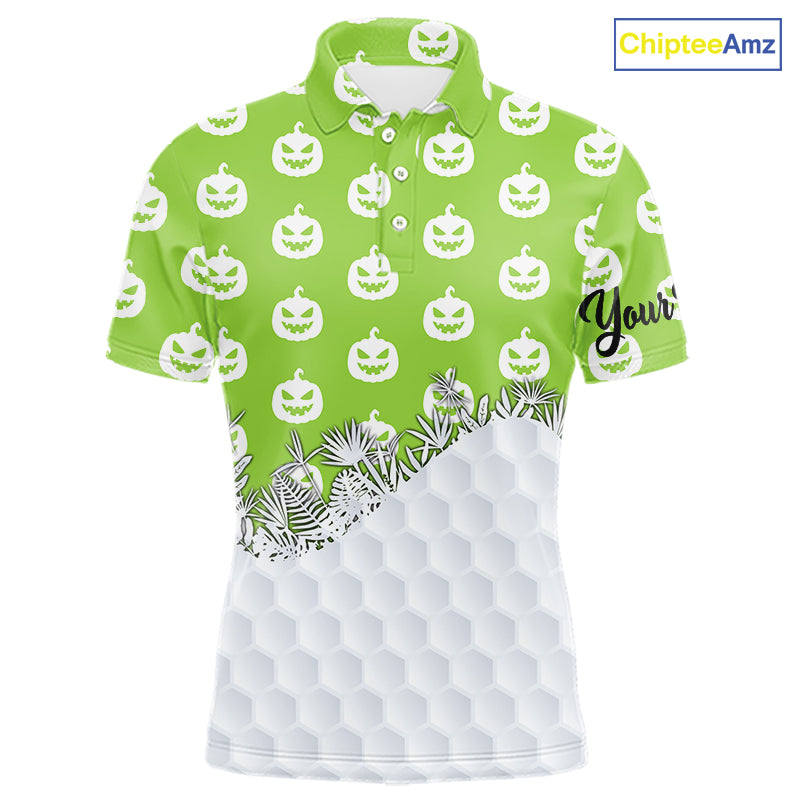 Personalized funny green pumpkin Halloween pattern mens golf polo shirts best mens golf wears NQS10316