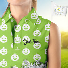 Load image into Gallery viewer, Personalized green pumpkin Halloween pattern Women sleeveless golf polo shirts best ladies golf wears NQS10316