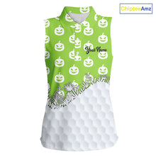 Load image into Gallery viewer, Personalized green pumpkin Halloween pattern Women sleeveless golf polo shirts best ladies golf wears NQS10316