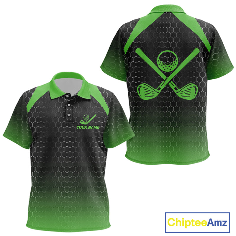 Kid golf polo shirts custom black and green hexagon pattern golf outfits Kid, cool golf gifts NQS10318