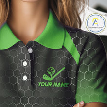 Load image into Gallery viewer, Women golf polo shirts custom black and green hexagon pattern golf outfits ladies, cool golf gifts NQS10318