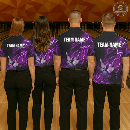 Women bowling polo shirts Custom purple lightning thunder Bowling Team Jersey, gift for team Bowlers NQS6220