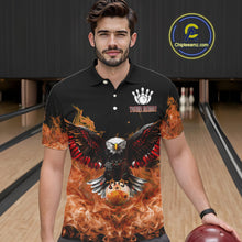 Load image into Gallery viewer, Orange Flame Smoke American Flag Eagle Skull Mens Bowling Shirts Custom Patriotic Bowling Team Jersey NQS10526