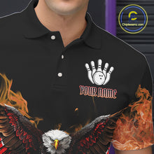 Load image into Gallery viewer, Orange Flame Smoke American Flag Eagle Skull Mens Bowling Shirts Custom Patriotic Bowling Team Jersey NQS10526