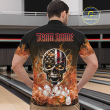 Load image into Gallery viewer, Orange Flame Smoke American Flag Eagle Skull Mens Bowling Shirts Custom Patriotic Bowling Team Jersey NQS10526
