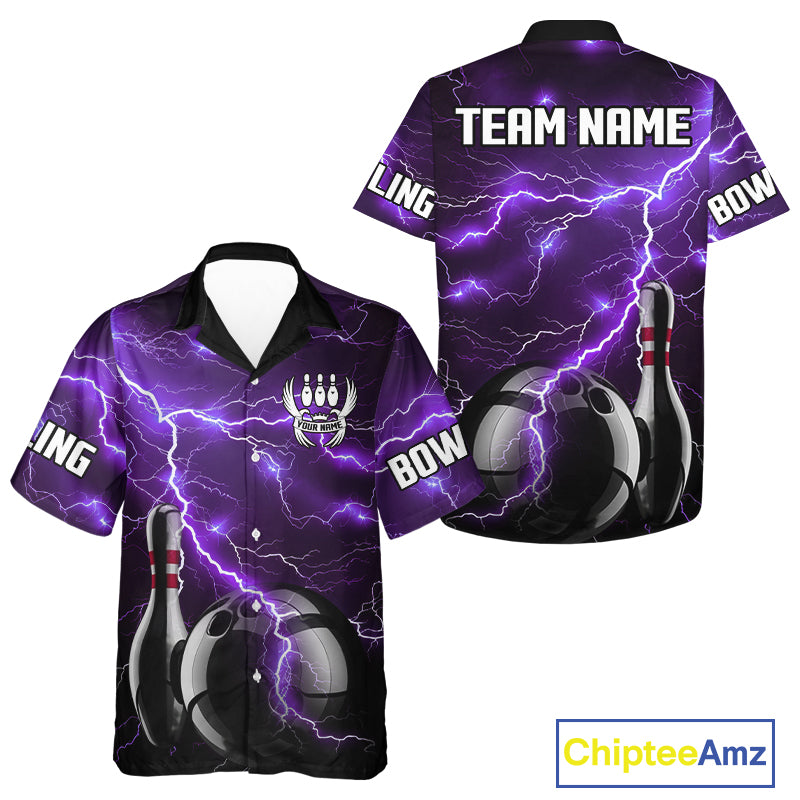 Purple Lightning Thunder Black Bowling Hawaiian shirts custom bowling team button up shirt NQS10528