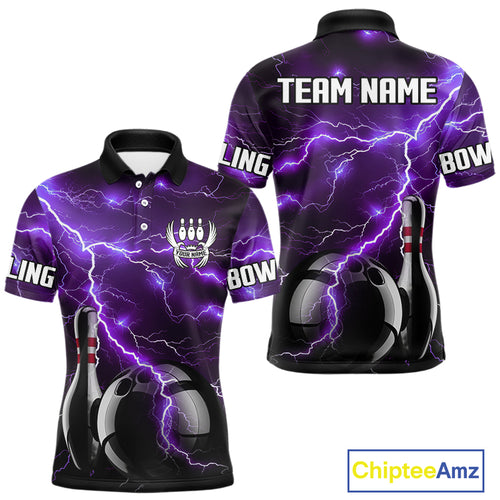 Purple Lightning Thunder Black Bowling Polo, 1/4 zip Shirt for Men custom storm bowling team jerseys NQS10528