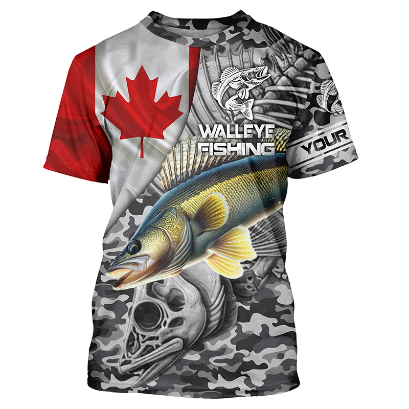 Canadian Flag Walleye Ice Fishing camo Custom long sleeve performance Walleye Fishing shirt jerseys NQS6706