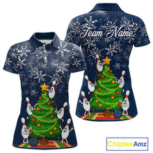 Load image into Gallery viewer, Funny Christmas Tree snowflake Bowling shirts for Women Custom Xmas Bowling outfits for women | Navy NQS10951