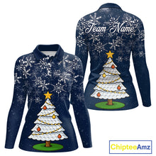 Load image into Gallery viewer, Funny Christmas Tree snowflake Women Golf Polo shirts Custom ladies Christmas golf shirts | Blue Navy NQS10952