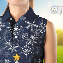Load image into Gallery viewer, Funny Christmas Tree snowflake Womens sleeveless polo shirt Custom ladies Christmas golf shirt | Navy NQS10952