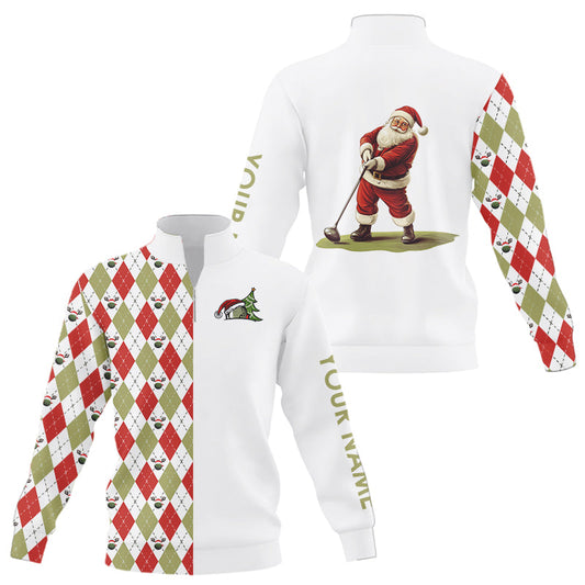 Christmas Quarter zip golf sweatshirt custom red, white, green argyle pattern Santa golfer sweater NQS9039