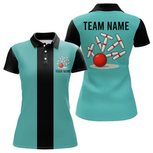 Load image into Gallery viewer, Teal Blue and Black Retro Candlepin Bowling Shirts custom Candlepin bowling team jersey NQS9046 KYC