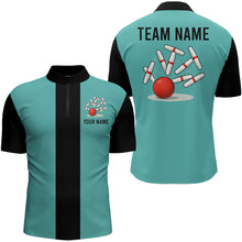 Load image into Gallery viewer, Teal Blue and Black Retro Candlepin Bowling Shirts custom Candlepin bowling team jersey NQS9046 KYC
