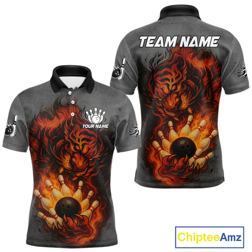 Personalized Tiger Bowling Shirts For Men Custom Gray grunge Flame Tiger Bowling Team Jerseys NQS11137