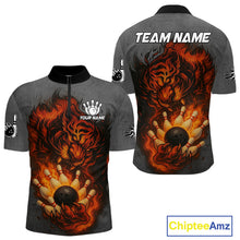 Load image into Gallery viewer, Personalized Tiger Bowling Shirts For Men Custom Gray grunge Flame Tiger Bowling Team Jerseys NQS11137