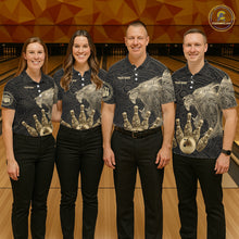Load image into Gallery viewer, Black and Gold Lion Tribal Bowling Polo, 1/4 Zip Shirts For Men Custom Retro Bowling Team Jerseys NQS11149