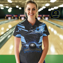 Load image into Gallery viewer, Black and Blue Lightning Thunder Bowling Shirts For Women Custom Bowling Team Jersey, Gift For Bowler NQS11140