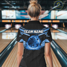 Load image into Gallery viewer, Black and Blue Lightning Thunder Bowling Shirts For Women Custom Bowling Team Jersey, Gift For Bowler NQS11140