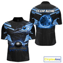 Load image into Gallery viewer, Black and Blue Lightning Thunder Bowling Shirts For Men Custom Bowling Team Jerseys, Gift For Bowlers NQS11140