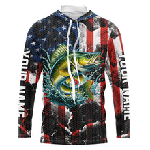 Load image into Gallery viewer, Walleye fishing black American flag Custom UV protection performance long sleeve fishing jerseys NQS9277